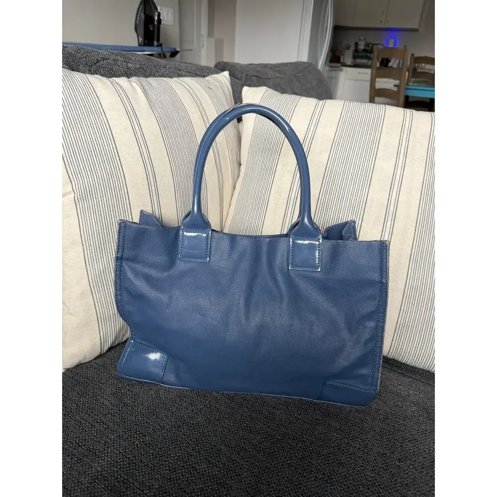 Tory Burch Ella Patent Leather Small Nylon Tote Blue
